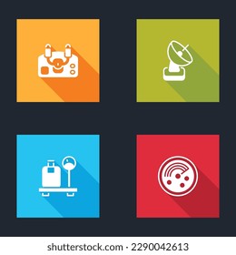 Set Aircraft steering helm, Radar, Scale with suitcase and targets on monitor icon. Vector