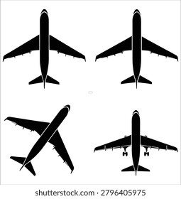 Set of aircraft vector icons. Top and perspective views included. Professional airline fleet silhouette graphics.