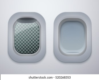 Set of Aircraft windows. Plane porthole isolated. Vector illustration.