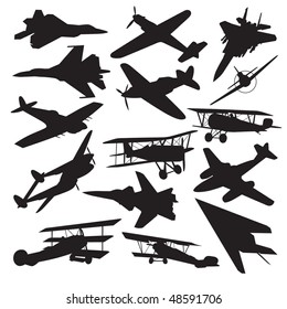 Set of aircrafts silhouettes. Vector illustration   