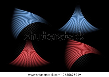 Set of airflow streams, hot and cold air on black background