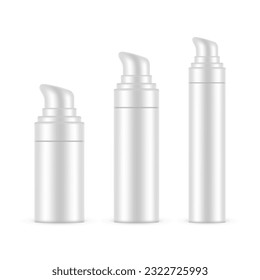 Set of Airless Pump Bottles, Isolated on White Background. Vector Illustration