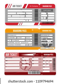 Set airline boarding pass ticket template.  Isolated on white background. Vector illustration
