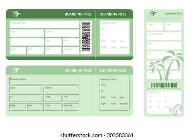 Set of airline boarding pass tickets on white background. Vector illustration.