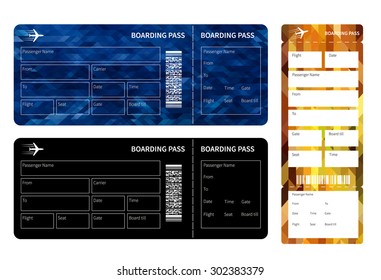 Set of airline boarding pass tickets on white background. Vector illustration.