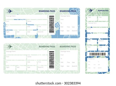 Set of airline boarding pass tickets on white background. Vector illustration.