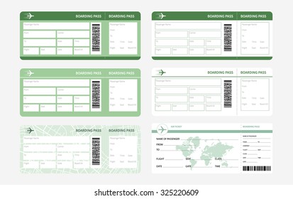 Set of airline boarding pass tickets on white background. Vector illustration.