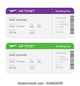 Set of the airline boarding pass tickets. Isolated on white background. Vector flat design