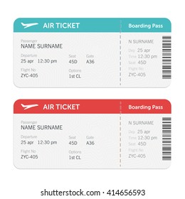 Set of the airline boarding pass tickets. Isolated on white background. Vector flat design