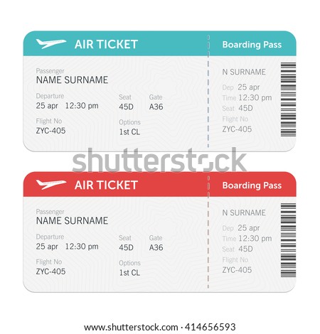 Set of the airline boarding pass tickets. Isolated on white background. Vector flat design