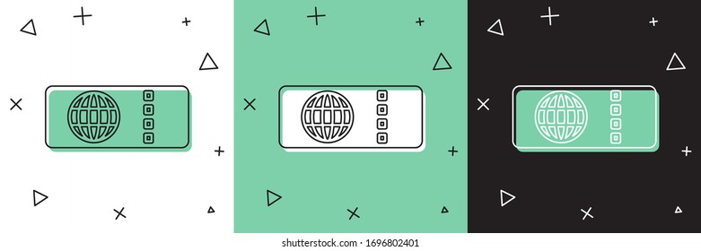 Set Airline ticket icon isolated on white and green, black background. Plane ticket.  Vector Illustration