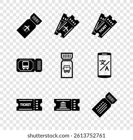 Set Airline ticket, Ticket, Museum, Bus and  icon. Vector