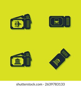 Set Airline ticket, Museum,  and Train icon. Vector
