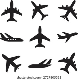 Conjunto de iconos planos de aviación de avión para App, logotipo y Sitio web. Icono de avión, Vector. Signo y símbolo del avión. Avión de vuelo, transporte de aeronaves