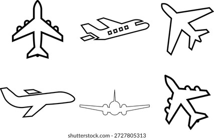 Conjunto de iconos planos de aviación de avión para App, logotipo y Sitio web. Icono de avión, Vector. Signo y símbolo del avión. Avión de vuelo, transporte de aeronaves