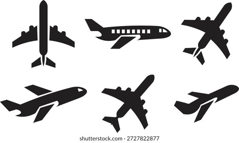 Conjunto de iconos planos de aviación de avión para App, logotipo y Sitio web. Icono de avión, Vector. Signo y símbolo del avión. Avión de vuelo, transporte de aeronaves