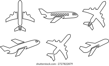Conjunto de iconos planos de aviación de avión para App, logotipo y Sitio web. Icono de avión, Vector. Signo y símbolo del avión. Avión de vuelo, transporte de aeronaves