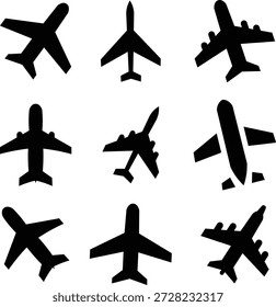 Conjunto de iconos planos de aviación de avión para App, logotipo y Sitio web. Icono de avión, Vector. Signo y símbolo del avión. Avión de vuelo, transporte de aeronaves