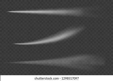 Set of Airplane condensation trails isolated on trasparent background. Jet trailing smokes