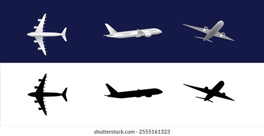 set of airplane different angle vector illustration