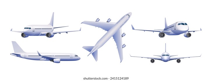 Set of airplane in different views vector illustration isolated on white background