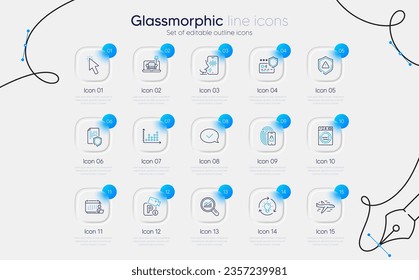 Set of Airplane, Dot plot and Payment protection line icons for web app. Parking security, Shield, Approved message icons. Lock, Voicemail, Data analysis signs. Data security, Laundry, Cursor. Vector