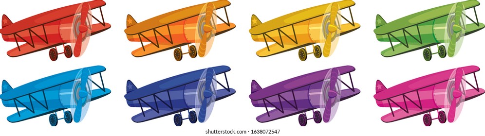 Set of airplane in eight colors illustration