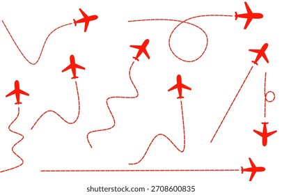 Conjunto de rutas de vuelo de avión e iconos
