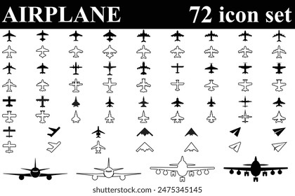 Set of airplane icon. Aircrafts flat with fill and stock style. Paper plane symbol or logo. Simple vector illustration of a plane. Editable Airplane Aircraft Icon isolated on white Background