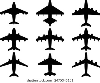 Conjunto de icono de avión. Aviones planos con relleno y estilo stock. Símbolo o logotipo del plano de papel. Simple Ilustración vectorial de un avión. Icono de avión editable aislado sobre fondo blanco