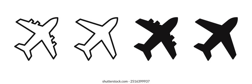 Set airplane icon. Aircrafts flat style. Flight transport symbol. Vector illustration.