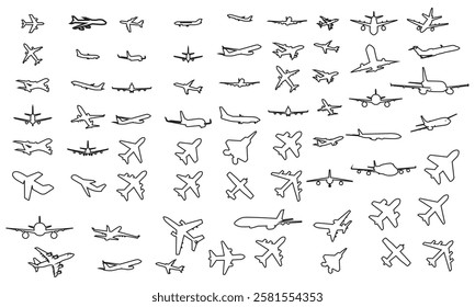 Set airplane icon. Aircrafts flat style - stock vector .plane line icon on white background