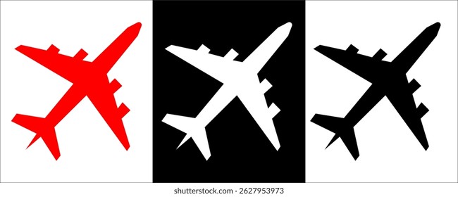Set airplane icon. Aircrafts flat style  in different views, Airplane silhouette stock vector,  Passenger aircraft in different views. Flying Plane on white background, eps10. 1111