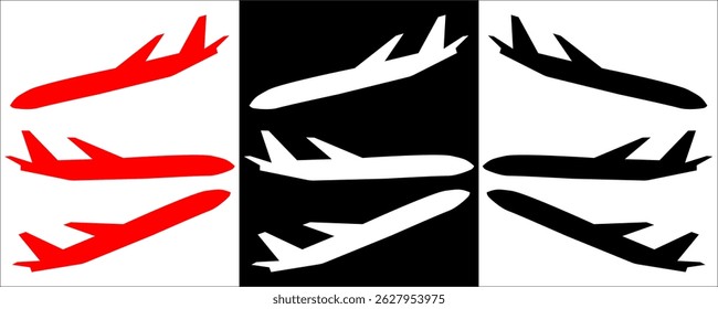 Set airplane icon. Aircrafts flat style  in different views, Airplane silhouette stock vector,  Passenger aircraft in different views. Flying Plane on white background, eps10. 1111
