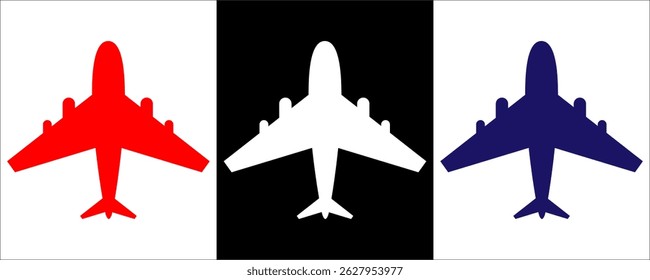 Set airplane icon. Aircrafts flat style  in different views, Airplane silhouette stock vector,  Passenger aircraft in different views. Flying Plane on white background, eps10. 1111