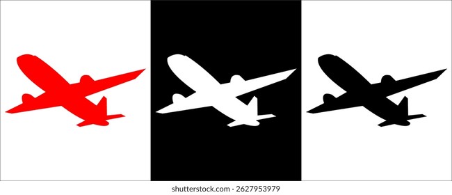 Set airplane icon. Aircrafts flat style  in different views, Airplane silhouette stock vector,  Passenger aircraft in different views. Flying Plane on white background, eps10. 1111