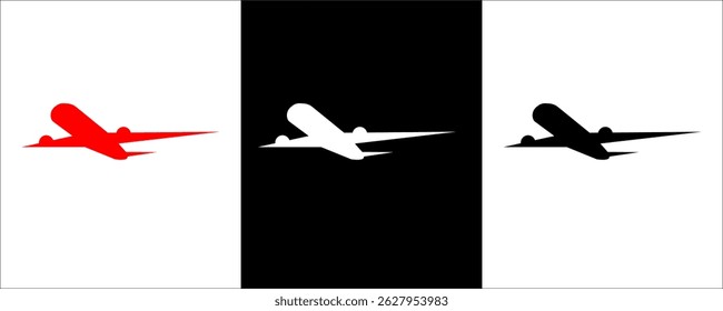 Set airplane icon. Aircrafts flat style  in different views, Airplane silhouette stock vector,  Passenger aircraft in different views. Flying Plane on white background, eps10. 1111