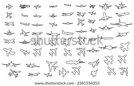 Set airplane icon. Aircrafts flat style - stock vector .plane line icon on white background