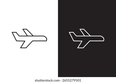 Conjunto de icono de avión. Vector de icono de plano negro aislado sobre fondo blanco y Vector de icono de plano blanco aislado sobre fondo negro. Iconos planos en estilo plano lleno.