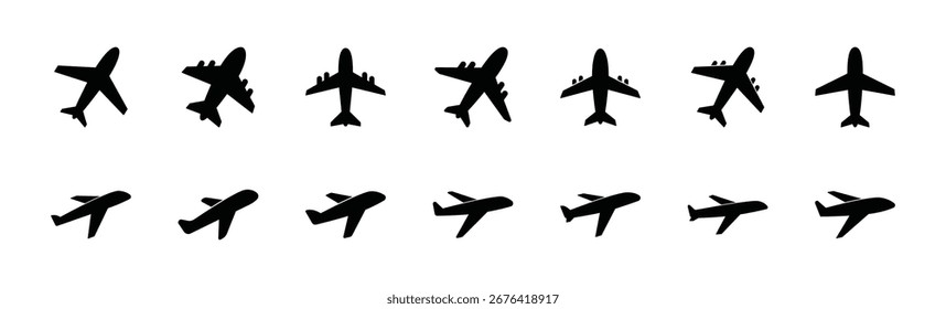 Conjunto de símbolo de ícone de avião vetor sobre fundo branco