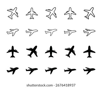 Conjunto de símbolo de ícone de avião vetor sobre fundo branco