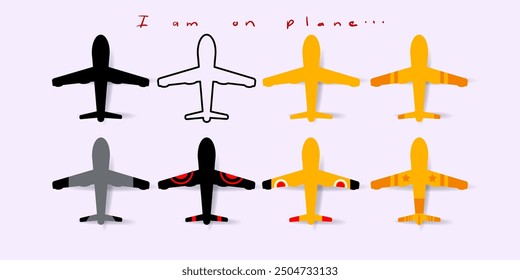 Set of airplane icon vector design. Flight transport, travel, holiday symbol and sign. Isolated on white background.