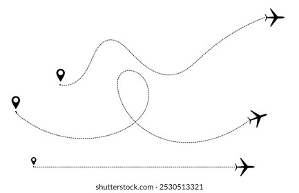 Set of airplane line path