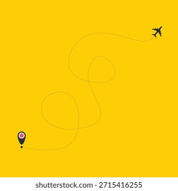 Conjunto do ícone de trajeto da linha de avião da rota de voo do avião com ponto inicial e traço da linha traço. Avião de papel com linha tracejada. Rota de voo.