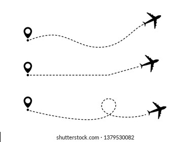 Set of airplane line path travel vector illustration on background