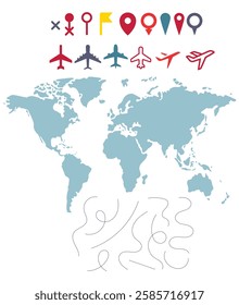 Set of airplane routes vector, travel element