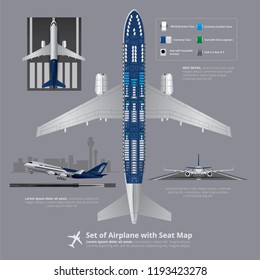 Set of Airplane with Seat Map Isolated Vector Illustration