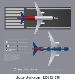 Set of Airplane with Seat Map Isolated Vector Illustration