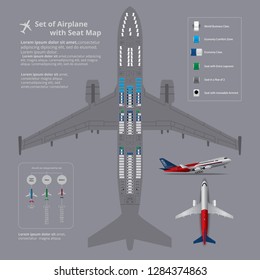 Set of Airplane with Seat Map Isolated Vector Illustration