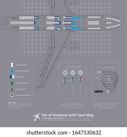 Set of Airplane with Seat Map Isolated Vector Illustration